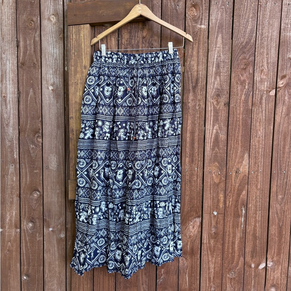 NWT Gypsy Rose Deadhead Grateful Dead Navy Print Maxi Skirt